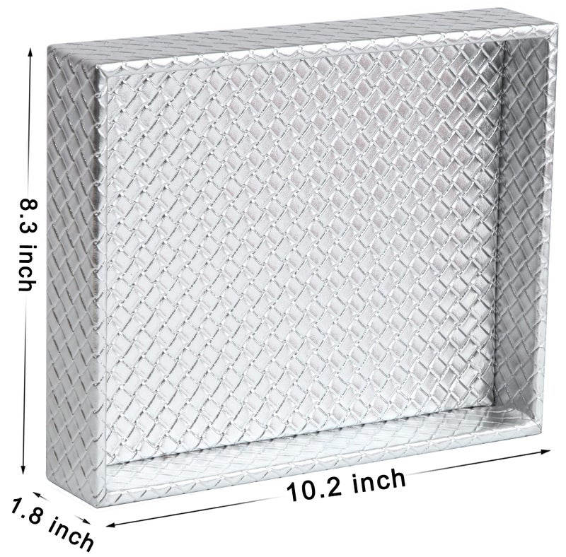 Gurfuy Rectangular Faux Leather Small Serving Tray 10" x 8" Modern Elegant Decorative Tray for Coffee Table Jewelry Perfume Organizer Living Dining Room Coffee Table Bathroom Office (Silver) - Image 2